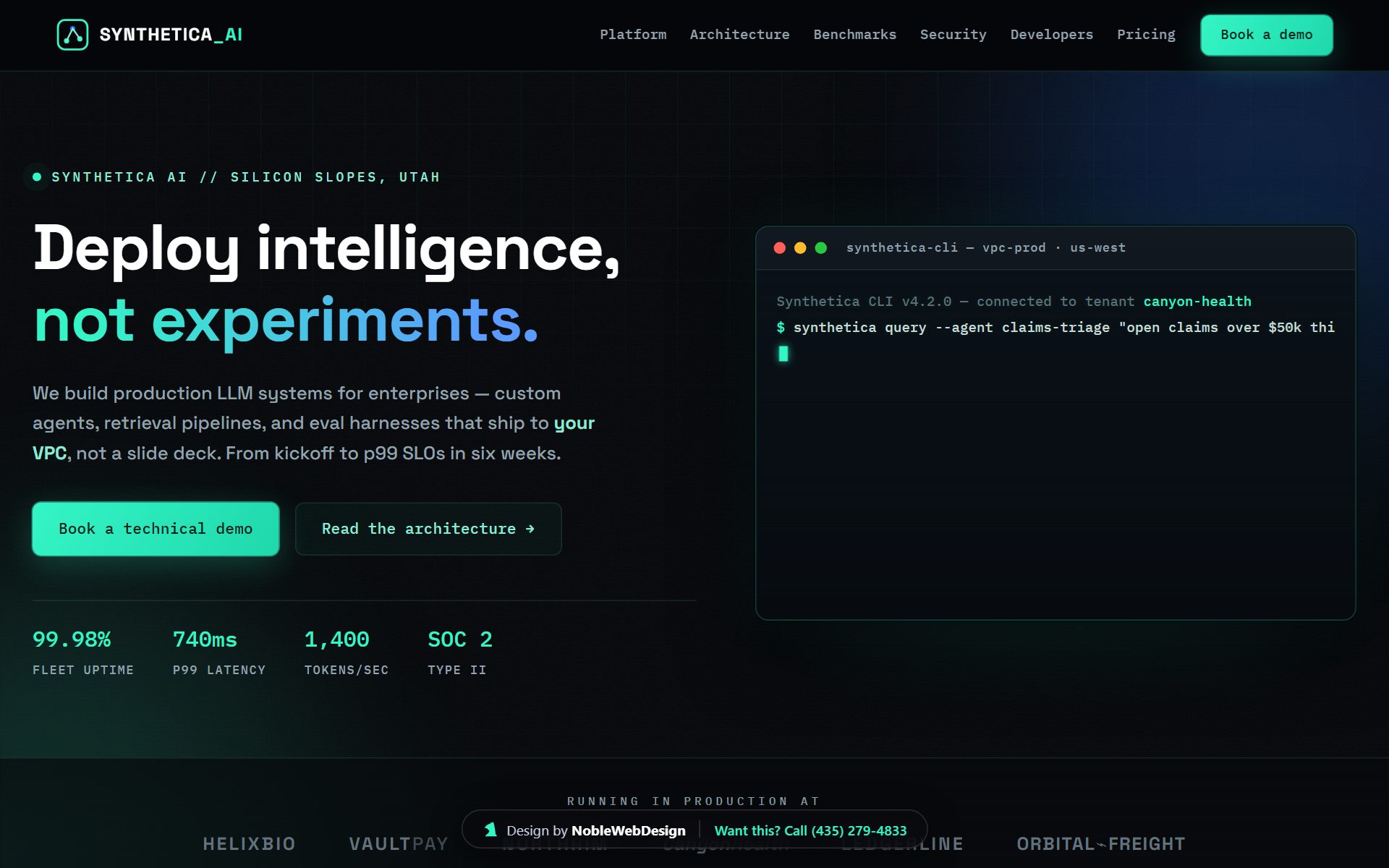 AI Company landing page design by Noble Web Design — Synthetica AI