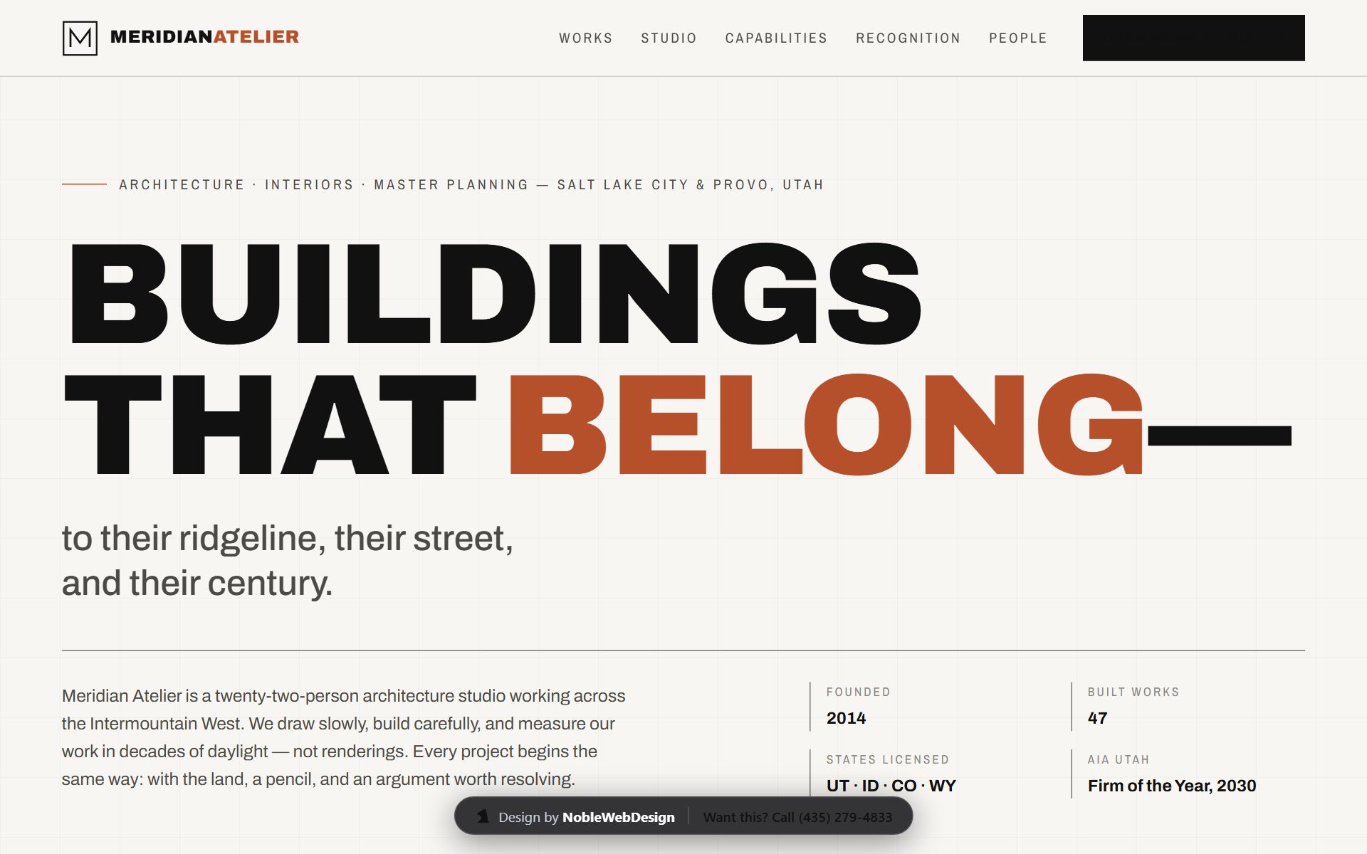 Architect landing page design by Noble Web Design — Meridian Atelier