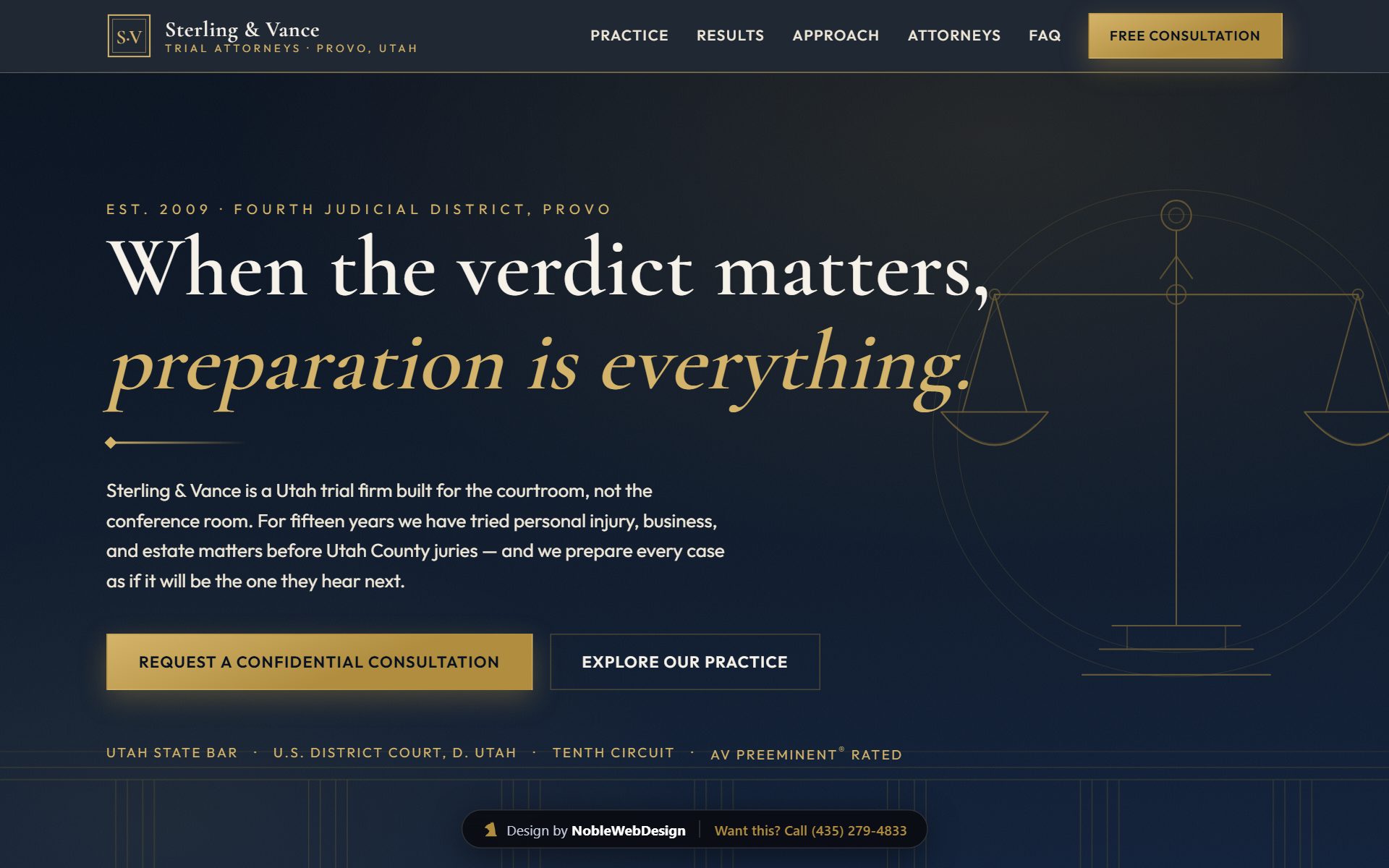 Law Firm landing page design by Noble Web Design — Sterling & Vance Law