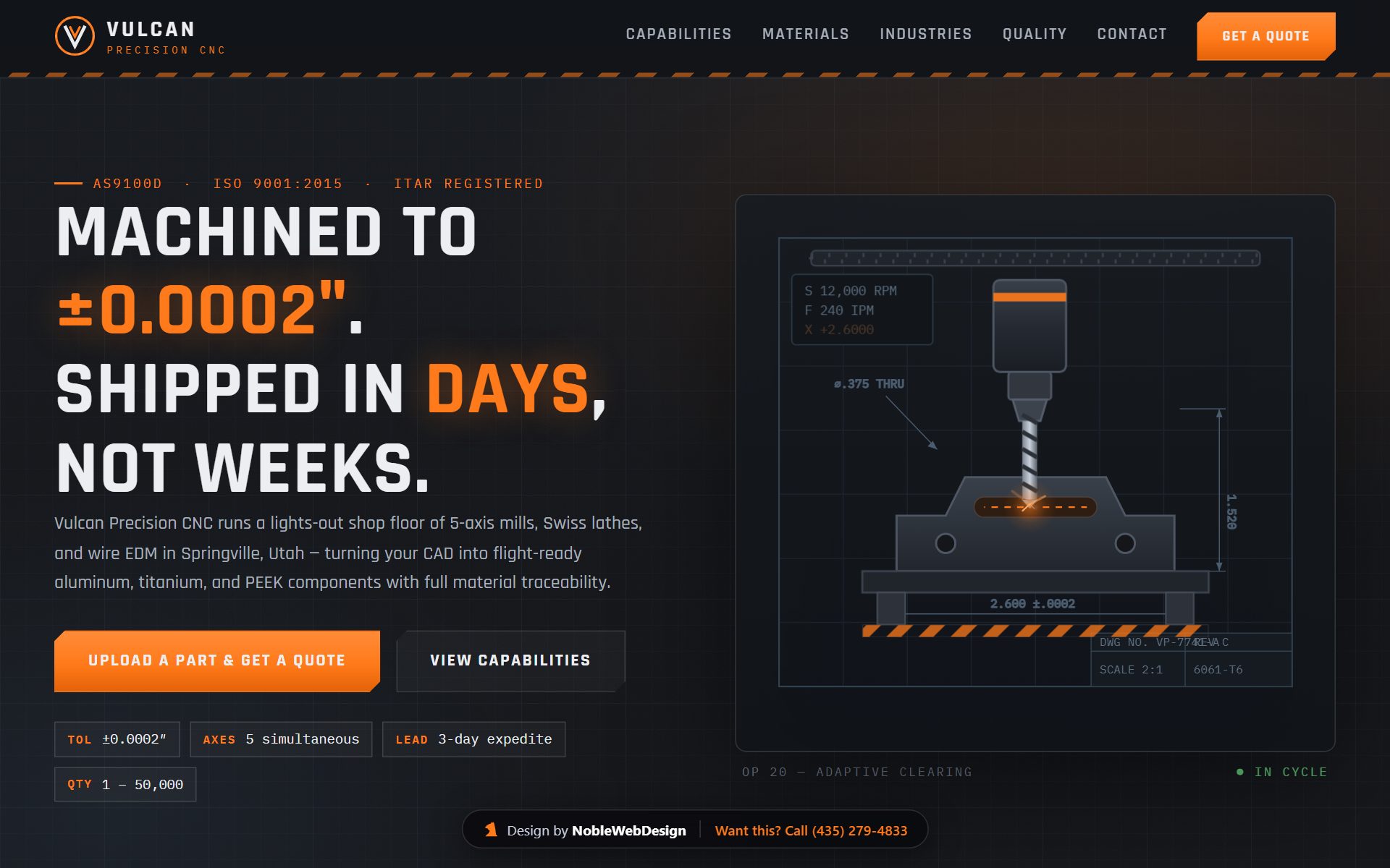 Machine Shop landing page design by Noble Web Design — Vulcan Precision CNC