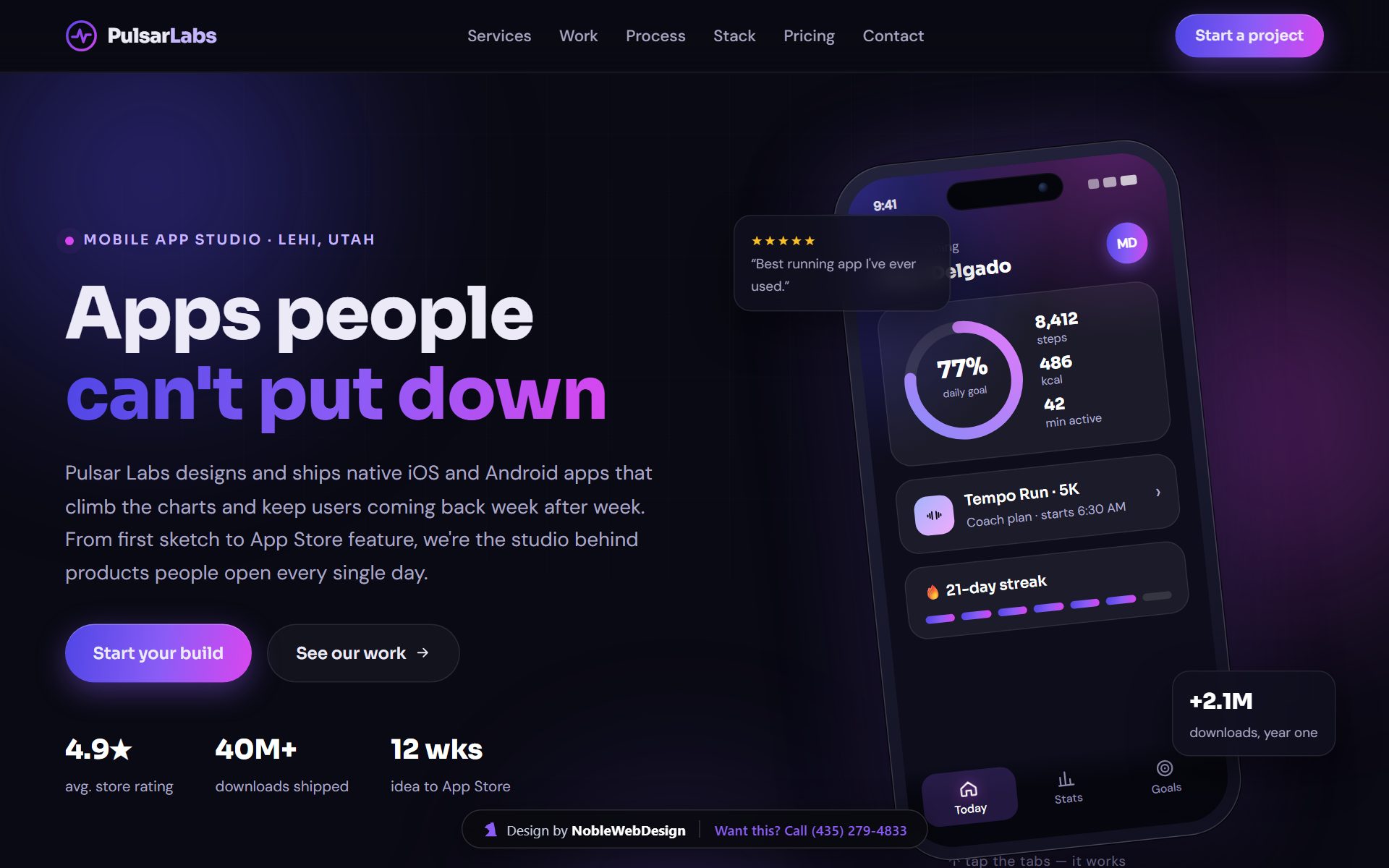 Mobile App Development landing page design by Noble Web Design — Pulsar Labs