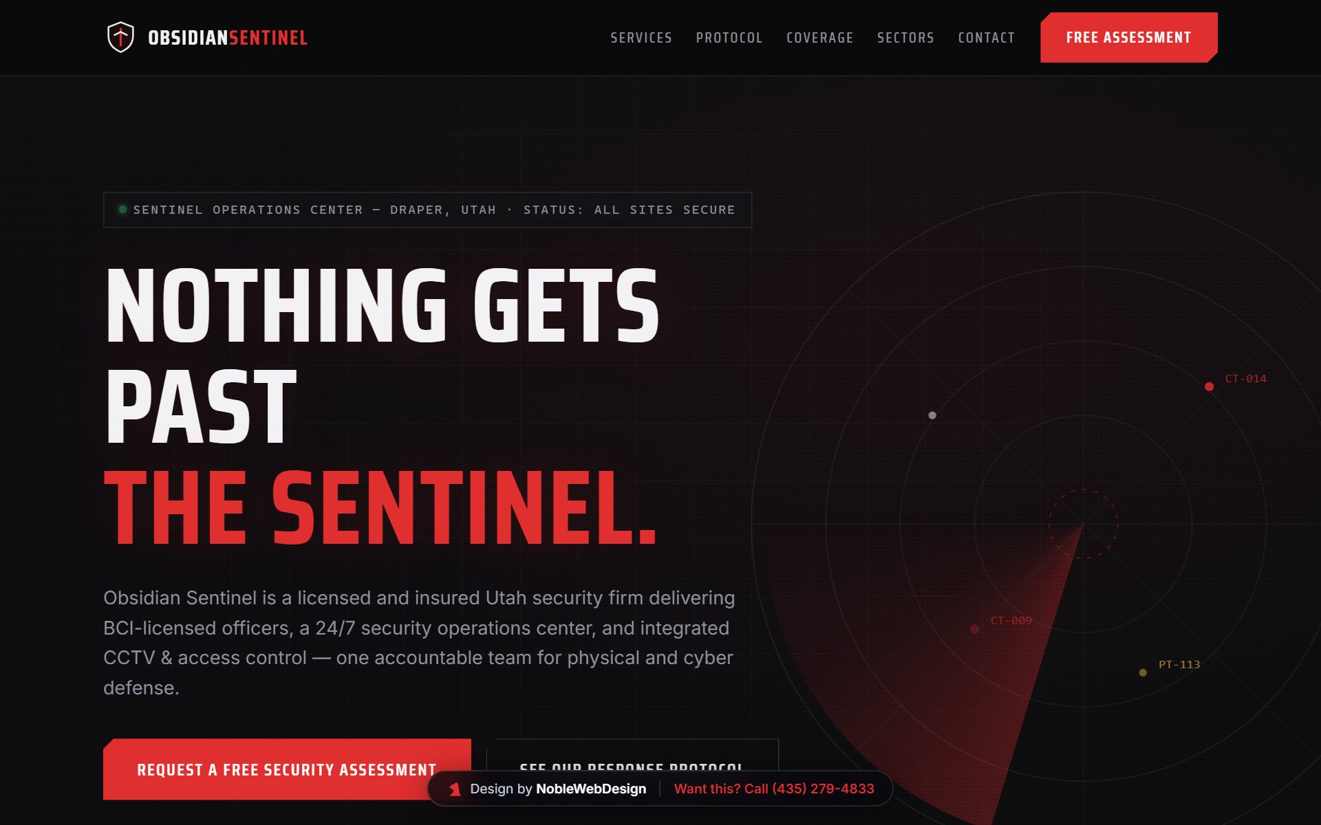Security Firm landing page design by Noble Web Design — Obsidian Sentinel